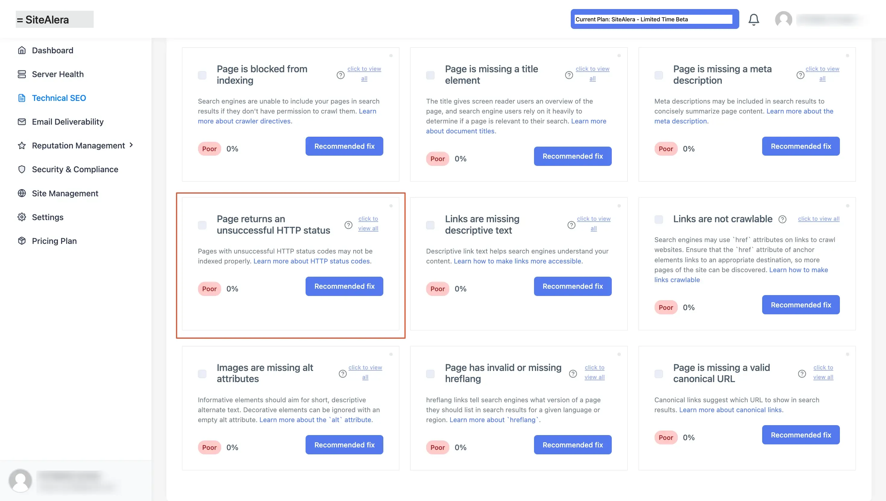 SiteAlera detect broken link