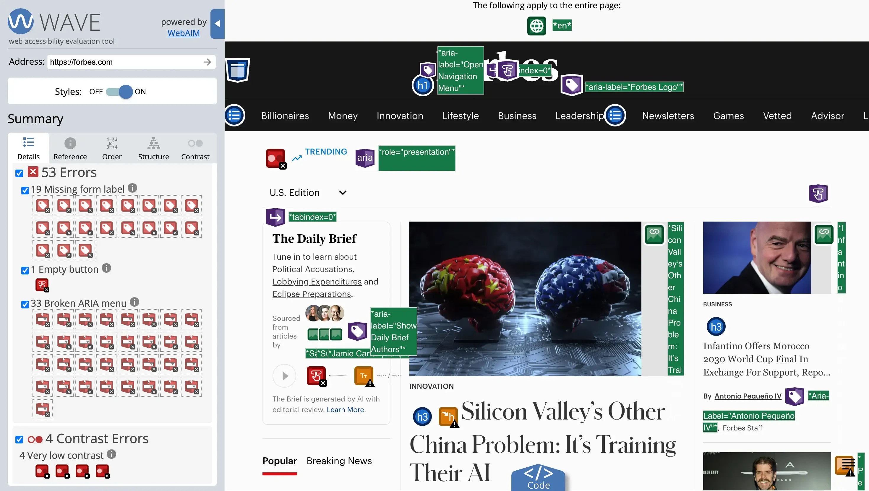 Accessibility check with WAVE